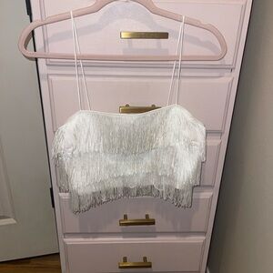 White fringe party top